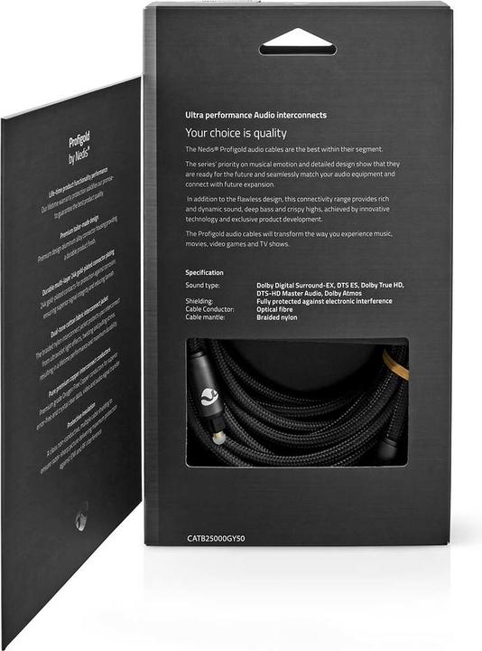 Immagine prodotto Nedis Cavo audio ottico TosLink maschio, 5m, rotondo, intrecciato - Grigio con metallo (5 m, TOSLINK)