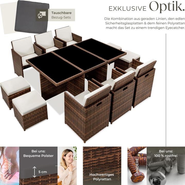 Produktbild tectake Rattan Sitzgruppe New York 6+4+1 mit Schutzhülle (178 cm)