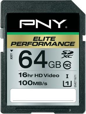 Produktbild PNY SDXC Card 64GB, Class 10, Elite Perf (64 GB, SDXC, U3, UHS-I)