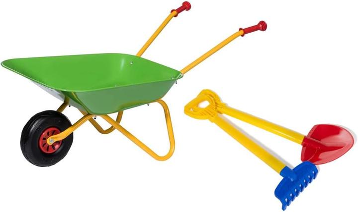 Actual product image Rolly Toys Wheelbarrow with shovel and rake, metal wheelbarrow for children