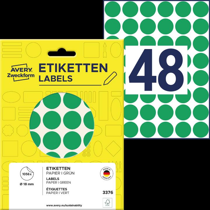 Produktbild Avery Zweckform Markierungspunkte, Durchmesser 18 mm, grün Inhalt: 1056 Etiketten
