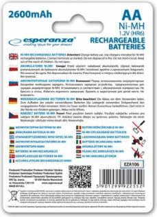 Immagine prodotto Esperanza EZA106 Batteria industriale al nichel-metallo idruro (NiMH) (4 pz., AA, 2600 mAh)