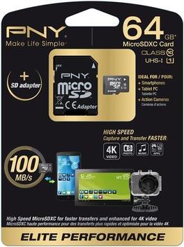 PNY Carte microSDXC 64 Go,, UHS-I Elite-Perf (64 Go, microSDXC, U3, UHS-I)