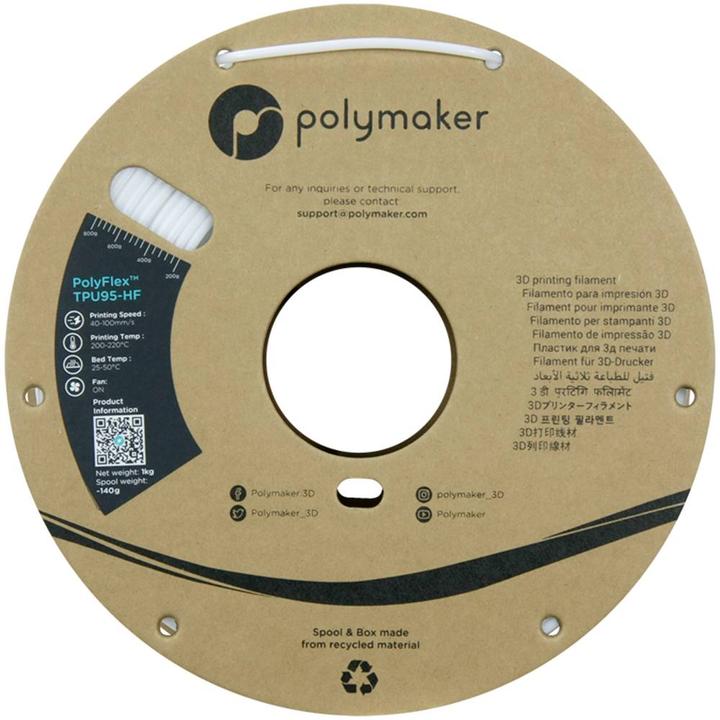 Produktbild Polymaker PolyFlex TPU95-HF V2 - White - 2.85mm (TPU, 2.85 mm, 1000 g, Weiss)