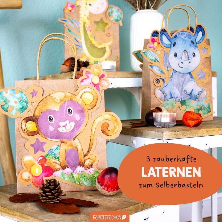 Immagine prodotto Papierdrachen 3 lanterne per bambini animali selvatici/Africa - Set 8