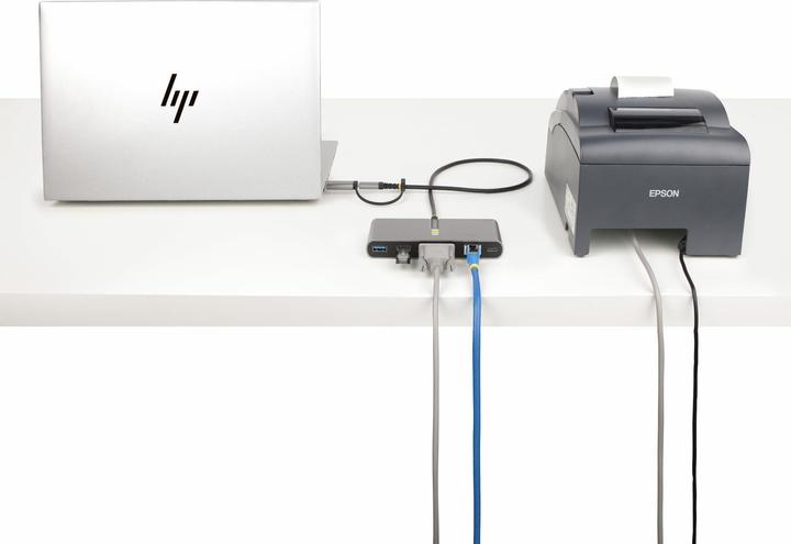 Actual product image StarTech com 2-Port USB-C Hub with Ethernet and RS-232, Attached USB-C to USB-A Dongle, 100W PD Pass (USB-C, 2 Ports)