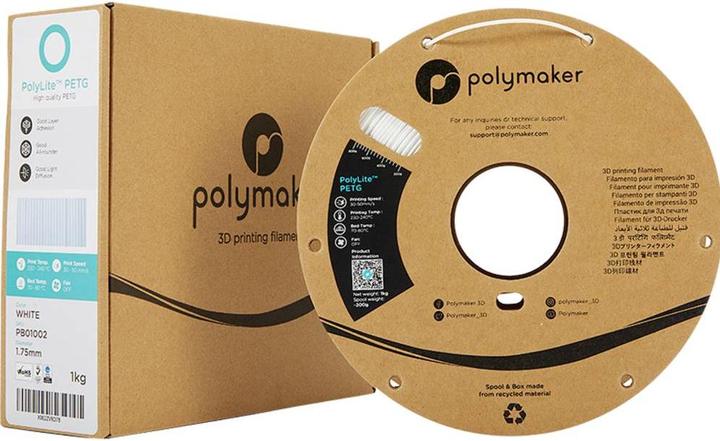 Produktbild Polymaker PolyLite PETG V2 - White - 1.75mm (PETG, 1.75 mm, 1000 g, Weiss)