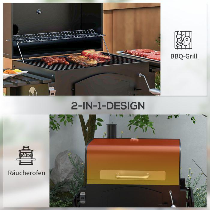 Produktbild Swisshandel24 Holzkohlegrill BBQ Gartengrill mit Deckel, Ablagen, Smoker, Warmhalteplatte, Regale, Transportrollen (54 cm)
