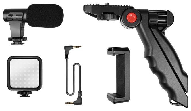 Produktbild LogiLink Vlogger Kit mit LED-Licht, Mikrofon + Stativ, für 4,77" Smartphones