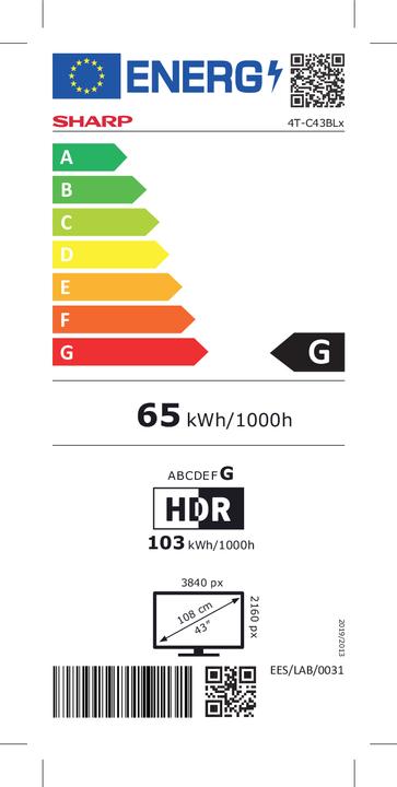 Energie-Label Sharp 43BL5EA (43", LCD, 4K, 2019)
