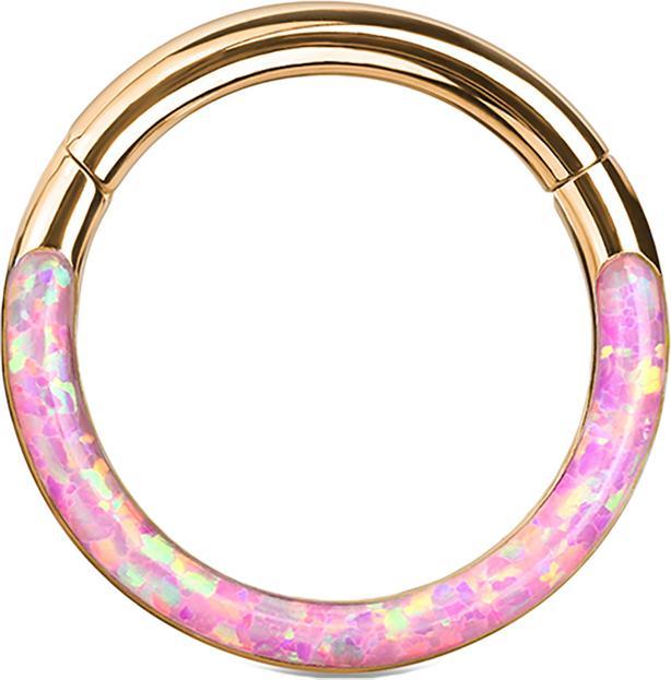 Produktbild Star Piercing Micro Segmentring klappbar rosegold front Opal streifen pink (ohne Messing, Chirurgenstahl 316L)
