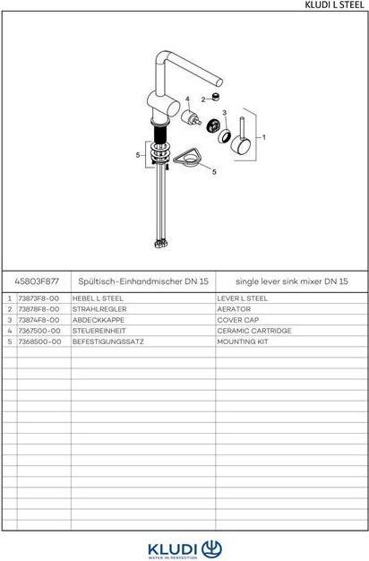 Actual product image Kludi L-STEEL single-lever kitchen tap with swivelling spout