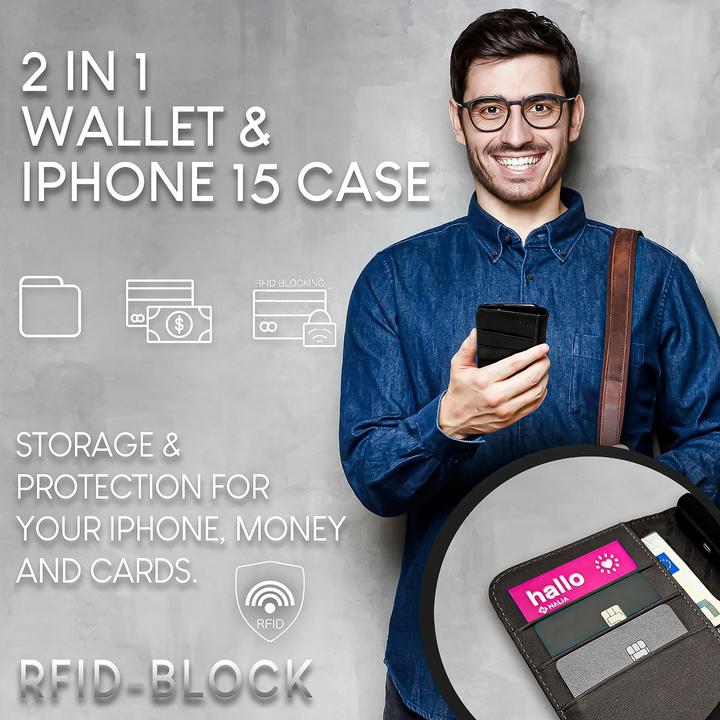 Produktbild Nalia Echt Leder Flip Case Hülle mit Magnetverschluss (Apple iPhone 15 Plus)
