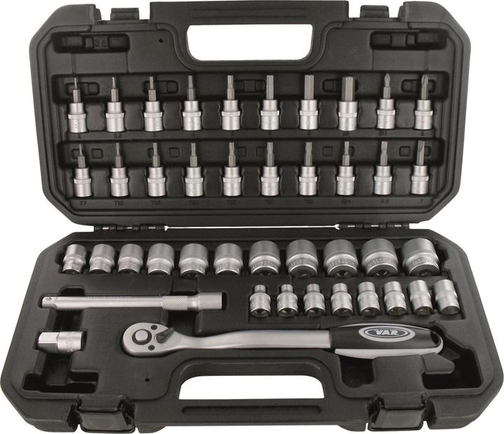 Immagine prodotto VAR Set di chiavi a bussola e punte professionali da 42 pezzi DV-11900 (19 mm, 6 mm, 12 mm, 24 mm, 14 mm, 22 mm, 16 mm, 23 mm, 10 mm, 21 mm, 18 mm, 7 mm, 17 mm, 11 mm, 15 mm, 8 mm, 9 mm, 13 mm, 20 mm)