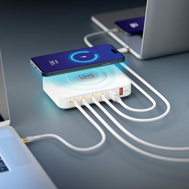 Actual product image 3MK Hyper Charger PowerMax 100W 4xUSB-C + 2xUSB-A stacja ładująca z ład. indukcyjną QC+PD (100 W)