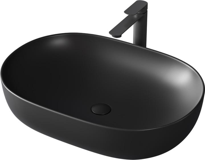 Actual product image Emke Countertop washbasin, 600 x 415 x 135 mm, ceramic, rounded rectangle, matt black (415 mm, 600 mm)