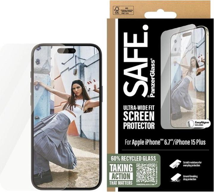 Actual product image PanzerGlass SAFE. Screen Protector iPhone '24 6.7" Ultra-Wide Fit (1 Piece, Apple iPhone 16 Plus, Apple iPhone 15 Plus)