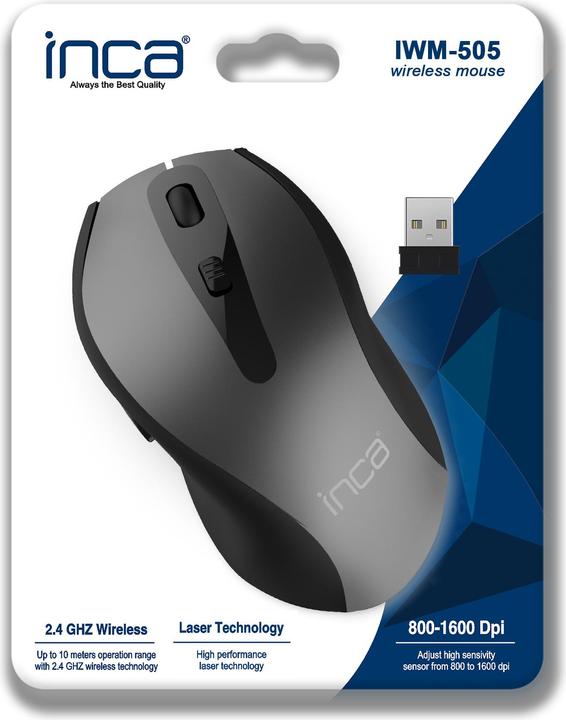 Actual product image Inca Mouse IWM-505 Wireless, Ergo., 1600 DPI, Laser, SW retail (Wireless)
