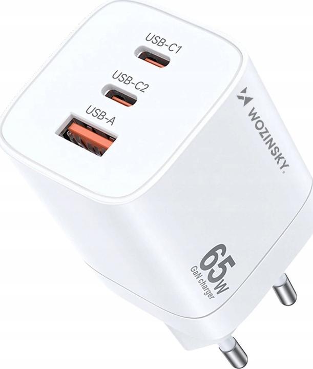 Actual product image Wozinsky CGWCW 65W USB-A / 2 x USB-C GaN wall charger - white (65 W)