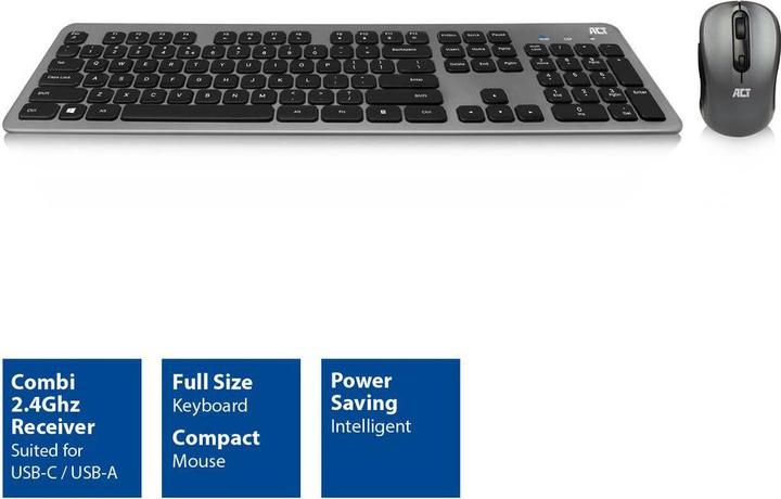 Actual product image Wireless Keyboard and Mouse set, USB-C/USB-A combi receiver (Qwerty/US layout) (Eng. Int., Cable)