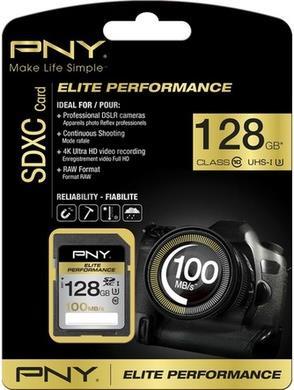 Produktbild PNY SDXC Card 128GB, Class 10, Elite Perf (128 GB, SDXC, U3, UHS-I)