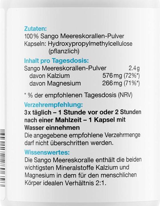 Valori nutrizionali e ingredienti Effective Nature Corallo marino Sango (180 Pezzo/i, Pillole, 161 g)