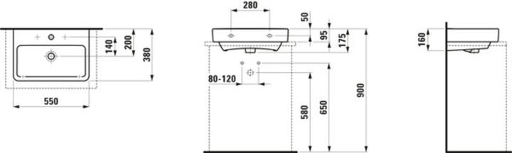 Immagine prodotto Laufen PRO S Compact Lavabo da appoggio, senza foro per rubinetto, senza sfioratore, US gesch., 550x (560 mm, 210 mm)