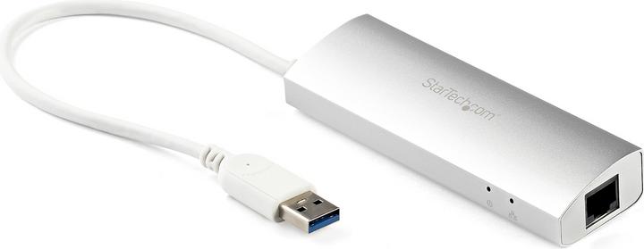 Produktbild StarTech 3 Port mobiler USB 3.0 Hub plus Gigabit Ethernet - Aluminium USB Hub mit Gigabit Ethernet Adapter (USB-A, 4 Ports)