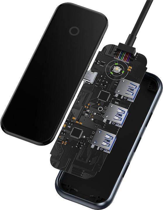 Actual product image Baseus AcmeJoy 4-Port Type-C HUB AdapterType-C to USB3.0*3+Type-C PD&Data *1Dark Gray (USB-C, 4 Ports)