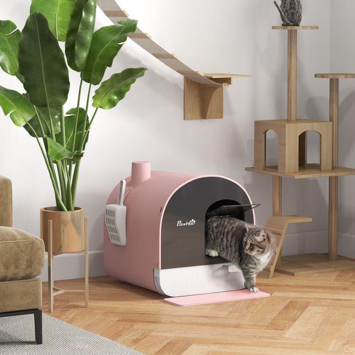 Image du produit Swisshandel24 Katzentoilette mit Haube, für Katzen bis 5 kg, Rosa (Bac à litière fermé)