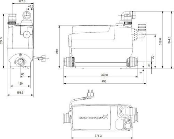 Productafbeelding Grundfos Grundf Kleine hijsinstallatie SOLOLIFT2 C-3 0,64 kW, 230-240 V/50 Hz 446x158x339mm (Rioolpomp)
