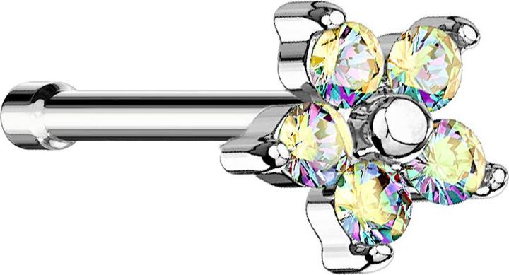 Actual product image Star Piercing Nasenstecker gerade silber Blume Kristall multicolor (Surgical steel 316L, Brass)