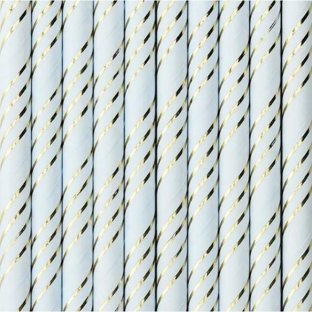 Produktbild Partydeco Papierstrohhalme Blau mit goldenen Streifen (10 Stk.) (10 x)