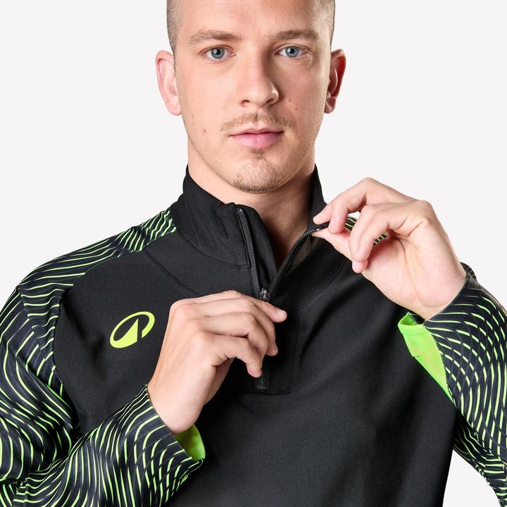 Actual product image Kipsta Damen/Herren Fussball Sweatshirt 1/2 Zip - VIRALTO Wave schwarz/neongelb (L)