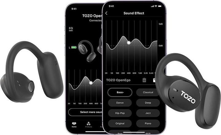 Image du produit Tozo OpenEgo True Wireless Stereo (TWS) Kostne USB Typ-C Bluetooth Headset Schwarz (ANC, 10 h, Sans fil)