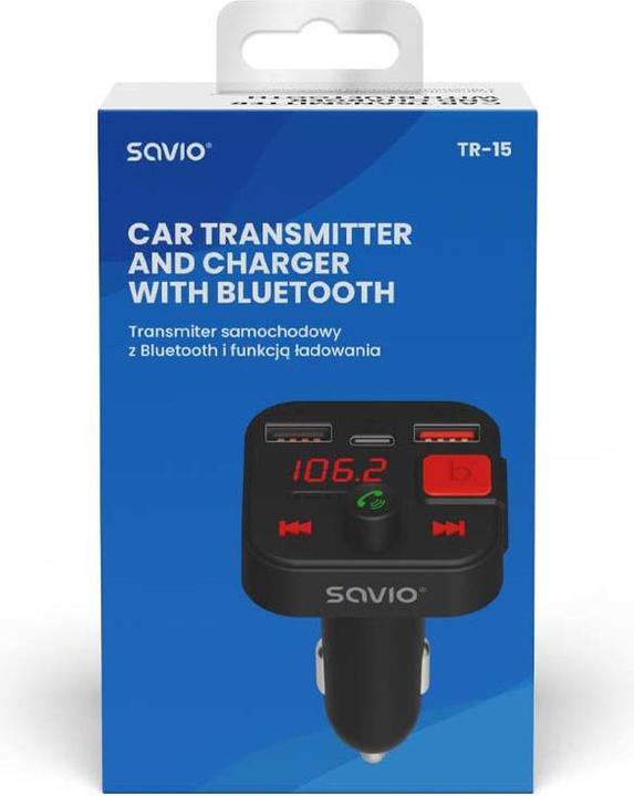 Immagine prodotto Savio Trasmettitore FM Bluetooth 5.3 QC 3.0 Caricabatterie Display LED Bass Boost TR-15 schw