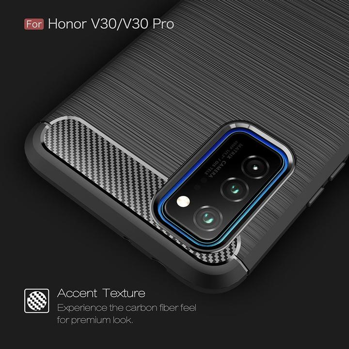 Actual product image König Design Case Mobile Protection for Huawei Honor V30 Case Cover Bumper Carbon Optics TPU Blue (Honor V30)