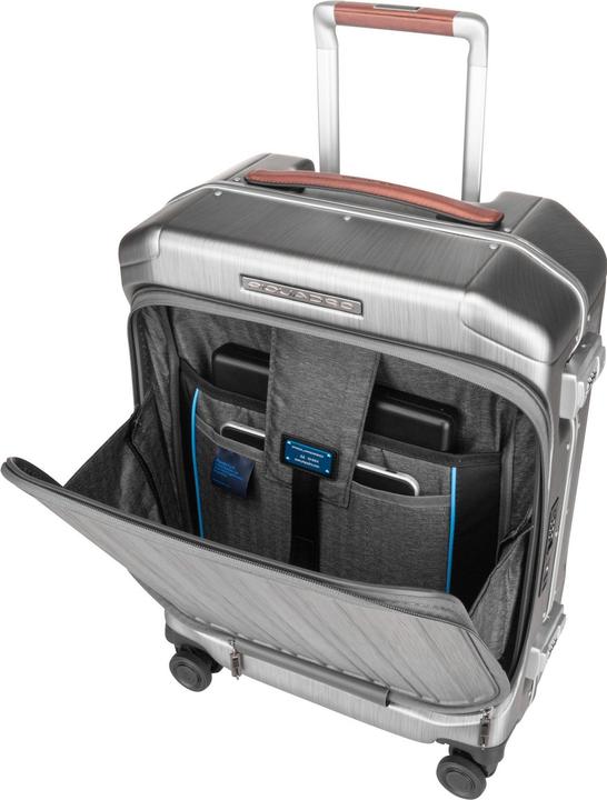 Actual product image Piquadro PQ-Light - Fast-Check Hand Luggage Hard Shell Trolley Black/Leather (37 l, Hand luggage (up to 50 litres))