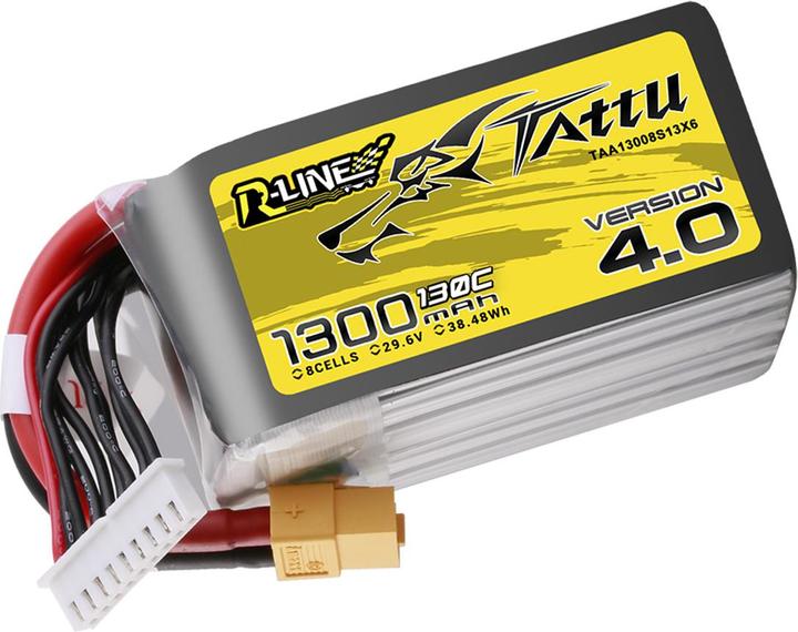 Actual product image Tattu R-Line Version 4.0 1300mAh 29.6V 130C 8S1P Lipo Battery Pack with XT60 Plug (29.60 V, 1300 mAh)