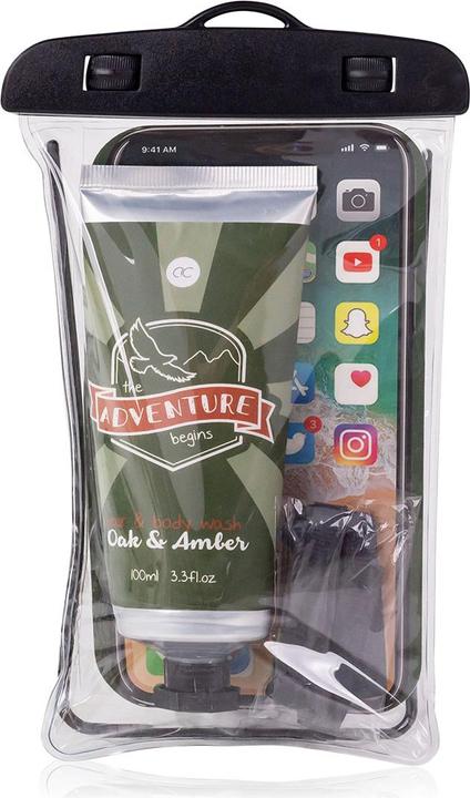 Accentra Badeset ADVENTURE COLLECTION in wasserdichter Handytasche, inkl. 100ml Hair- & Body Wash, Duft: Oak (Rasierset)