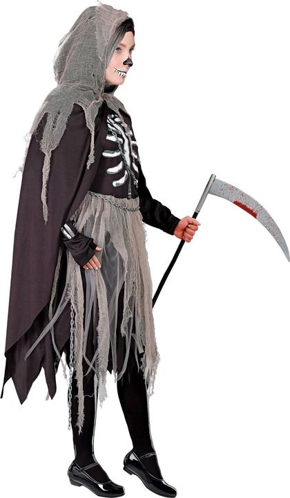 Actual product image Widmann Sensegirl children's costume dress, tights and gloves with bone print, cape with hood, chains (128)