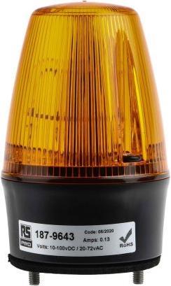 Produktbild Rs Pro Xenon Blitz Signalleuchte Orange, 10  100 V dc, 20  72 V ac, Ø 72mm x 107mm