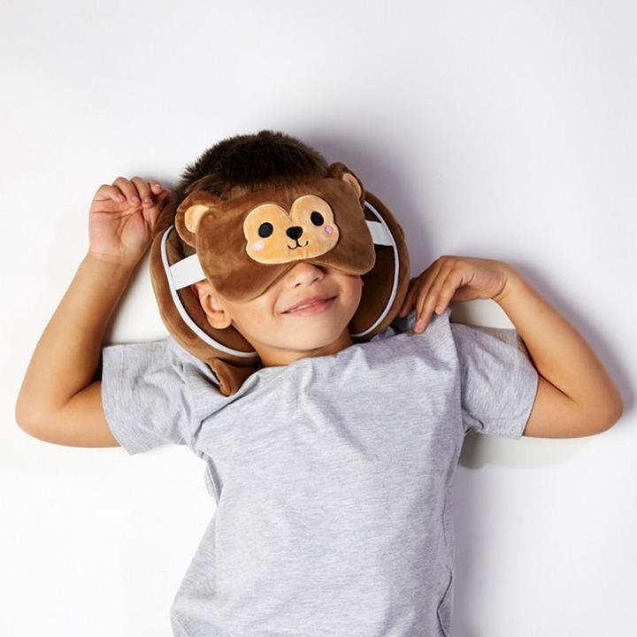 Immagine prodotto Puckator Cuscino da viaggio rotondo e maschera per gli occhi in peluche della scimmia Relaxeazzz