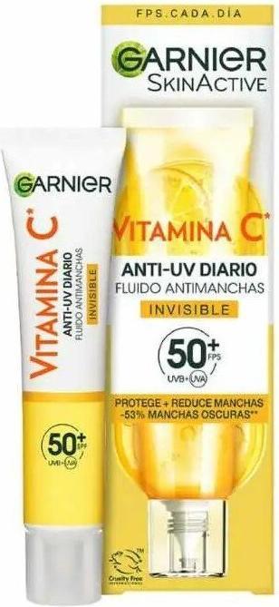 Garnier Feuchtigkeitsspendendes Fluid mit Vitamin C - unsichtbar, Fleckenschutz 40ml (40 ml, Gesichtsfluid, SPF 50)