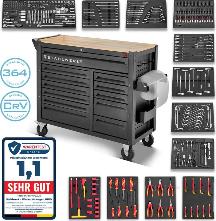 Image du produit Stahlwerk Chariot d'atelier DINO Chariot à outils XXL Chariot de montage 364 outils CrV (364 x)