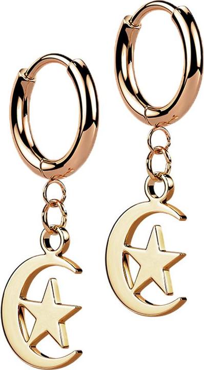 Produktbild Star Piercing Ohrring rosegold Anhänger Mond und Stern (ohne Messing, Chirurgenstahl 316L)