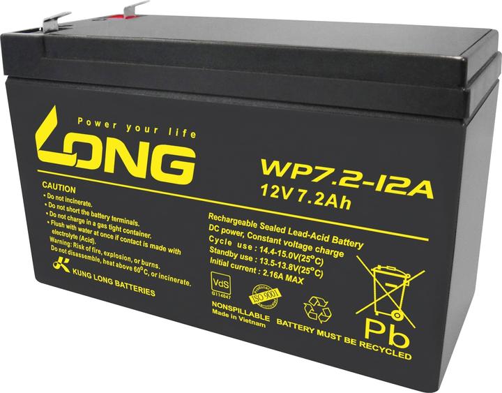 Actual product image Kung Long Battery WP7.2-12A, Faston 6.3mm plug contacts (12V)