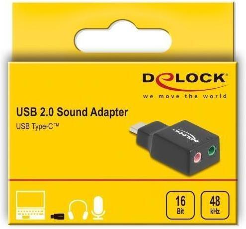 Actual product image Delock External USB sound card with Type-C connector to 2 x 3.5 (USB)