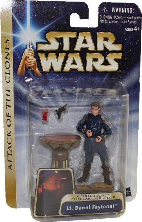 Actual product image Hasbro Star Wars Attack of the Clones Coruscant Outlander Club Lt. Dannl Faytonni w/Bar Table Stand, Glass