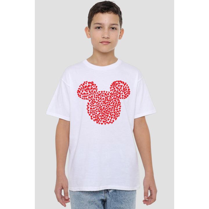 Actual product image Disney Childrens/Kids Mickey Mouse Heart Ears Silhouette Valentine's Day T-Shirt (140)